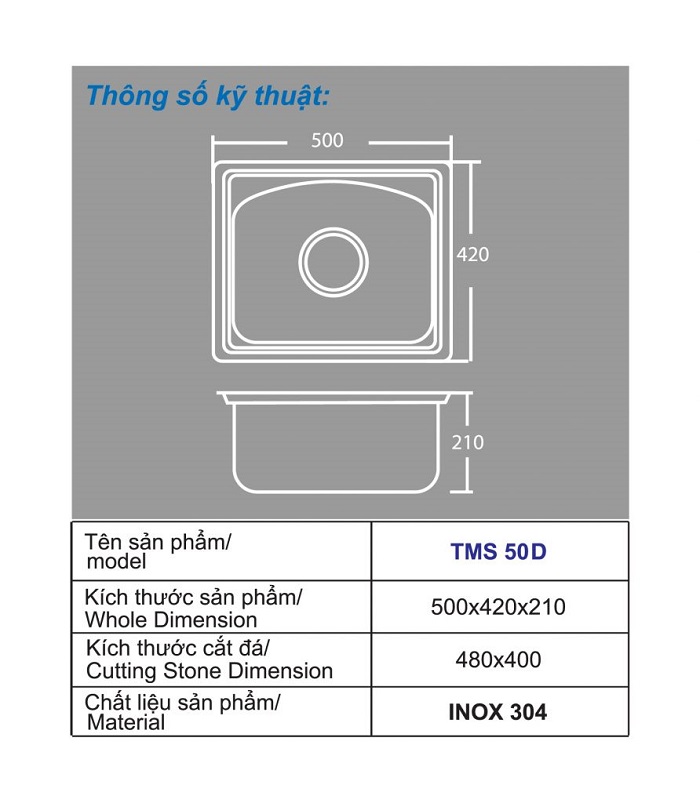 Chậu rửa cao cấp Toàn Mỹ TMS50D Chậu rửa cao cấp Toàn Mỹ TMS50D