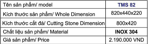 Kích thước cắt đá, và thông số kĩ thuật Chậu rửa TMS82 Kích thước cắt đá, và thông số kĩ thuật Chậu rửa TMS82