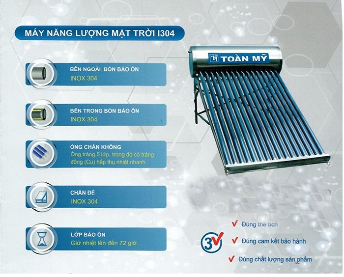 Thông số Máy nước nóng mặt trời Toàn mỹ Thông số Máy nước nóng mặt trời Toàn mỹ