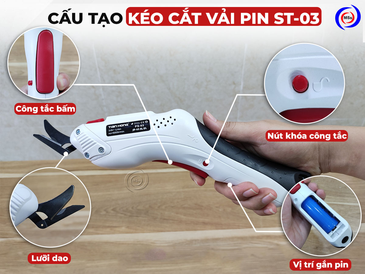 Cấu tạo của kéo cắt vải pin cầm tay ST-03 Cấu tạo của kéo cắt vải pin cầm tay ST-03