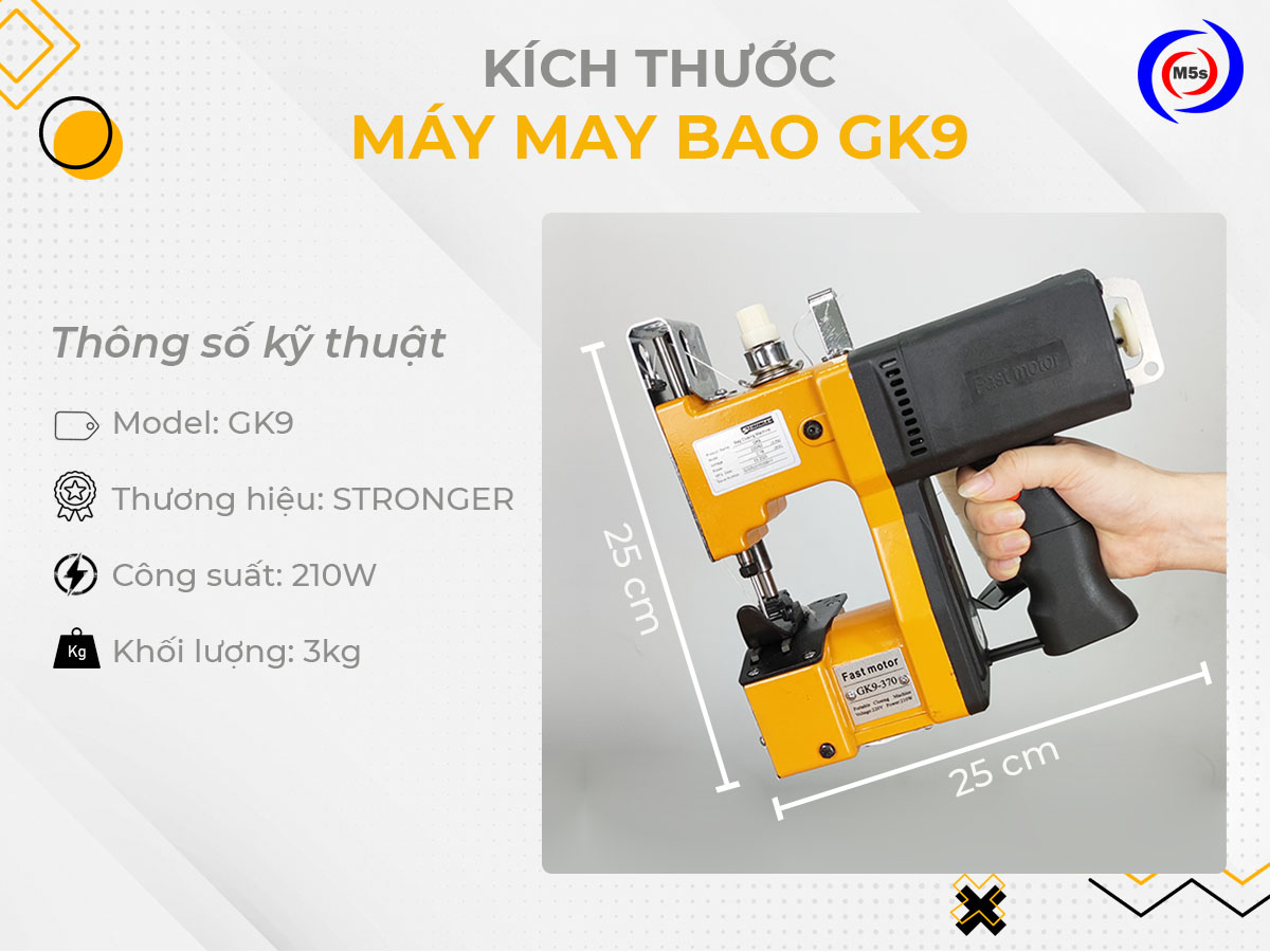 Kích thước máy may miệng bao cầm tay GK9 Kích thước máy may miệng bao cầm tay GK9