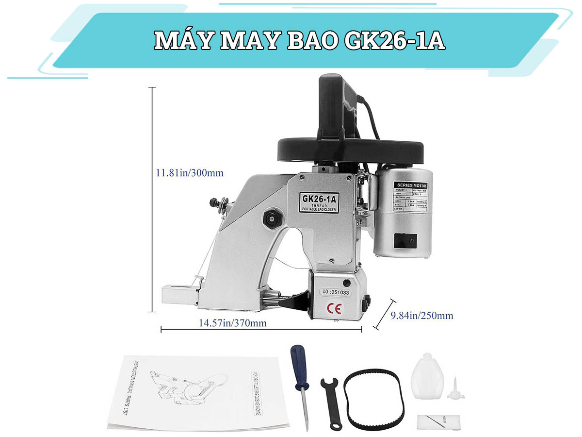 Kích thước máy may bao cầm tay Stronger GK26-1A Kích thước máy may bao cầm tay Stronger GK26-1A