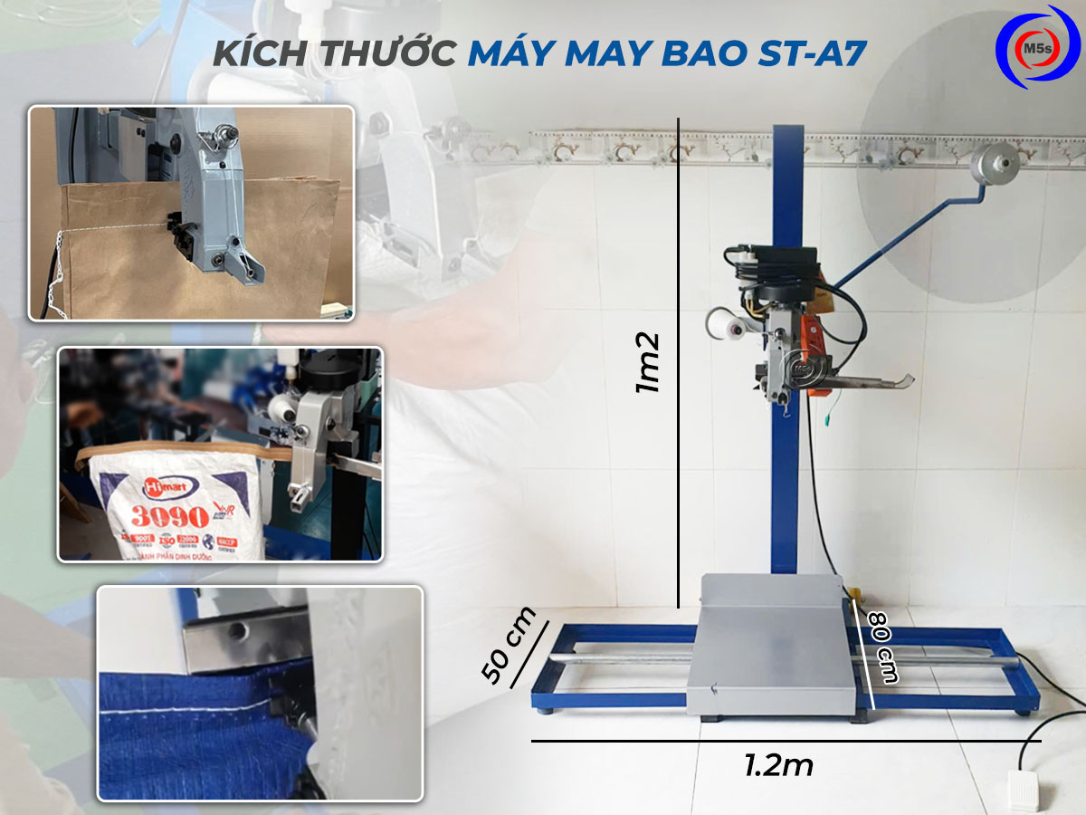 Kích thước máy may bao băng trượt st-7a Kích thước máy may bao băng trượt st-7a