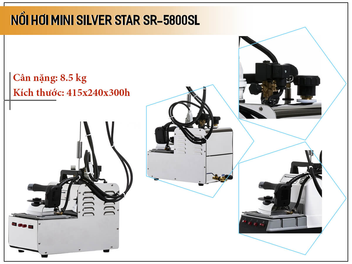 Nồi hơi bàn ủi nhiệt hơi mini Silver Star SR-5800SL Nồi hơi bàn ủi nhiệt hơi mini Silver Star SR-5800SL