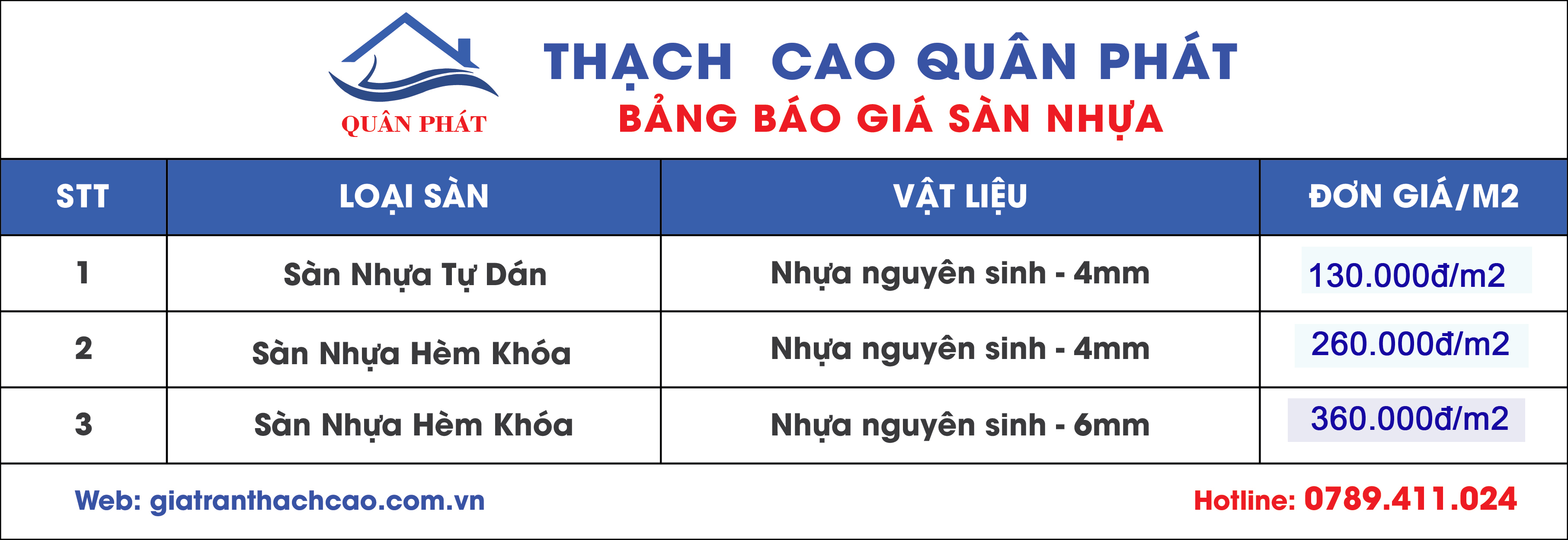Bảng Giá sàn nhựa Bảng Giá sàn nhựa