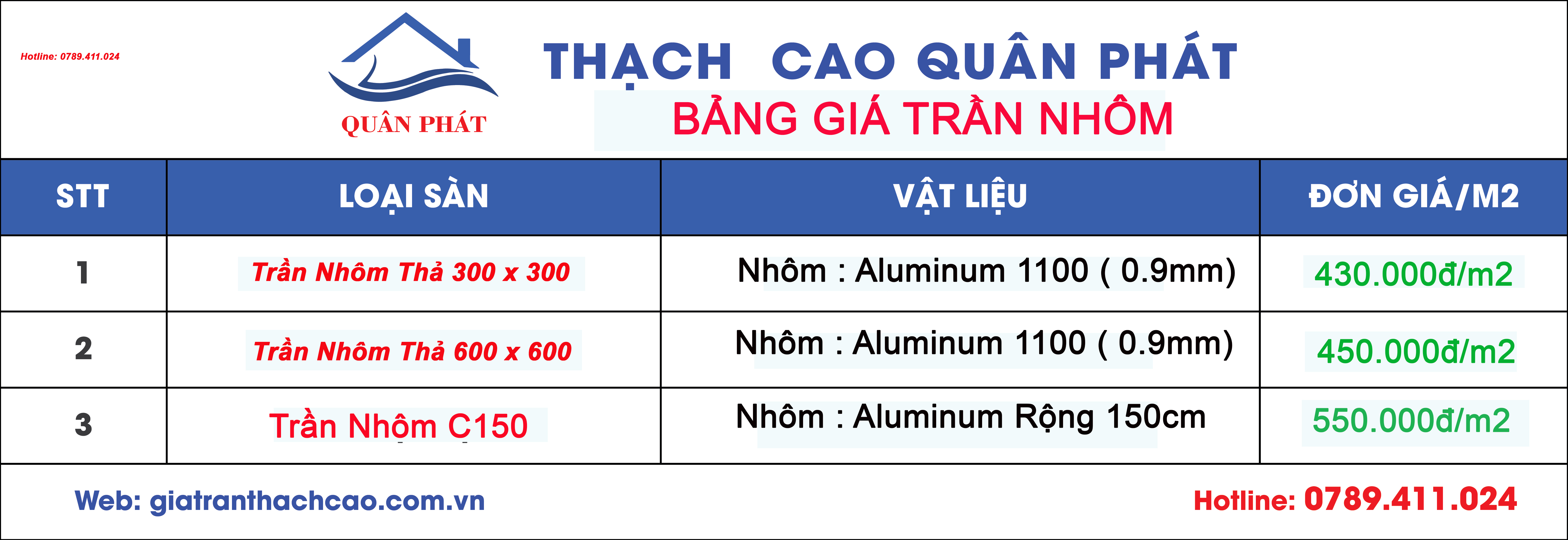 Bảng giá trần nhôm Bảng giá trần nhôm