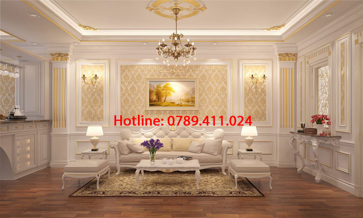 Đóng trần thạch cao phòng khách mạ vàng