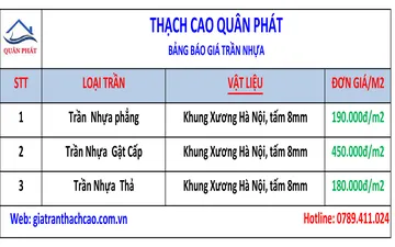 BẢNG GIÁ TRẦN NHỰA
