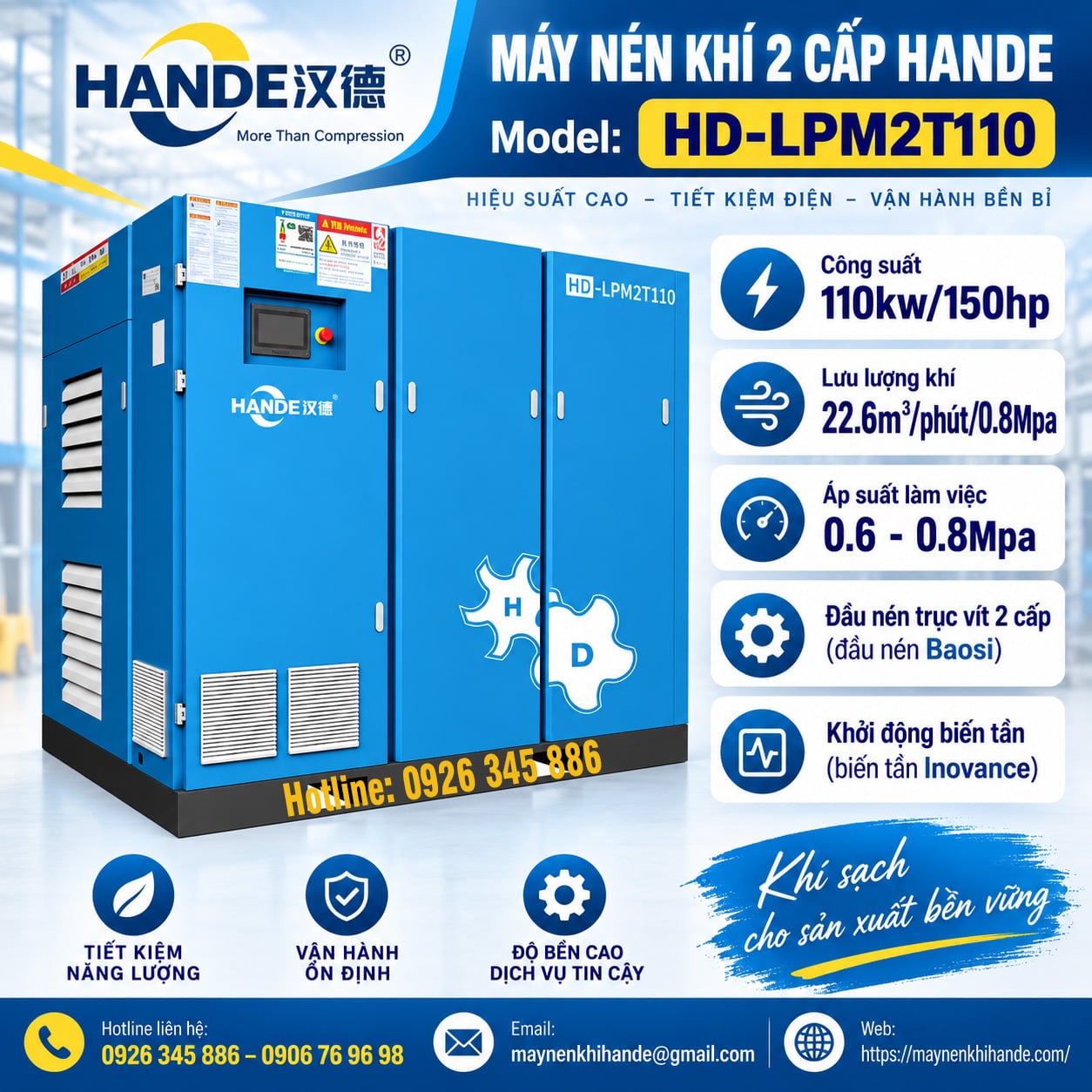 máy nén khí 2 cấp Hande 150hp