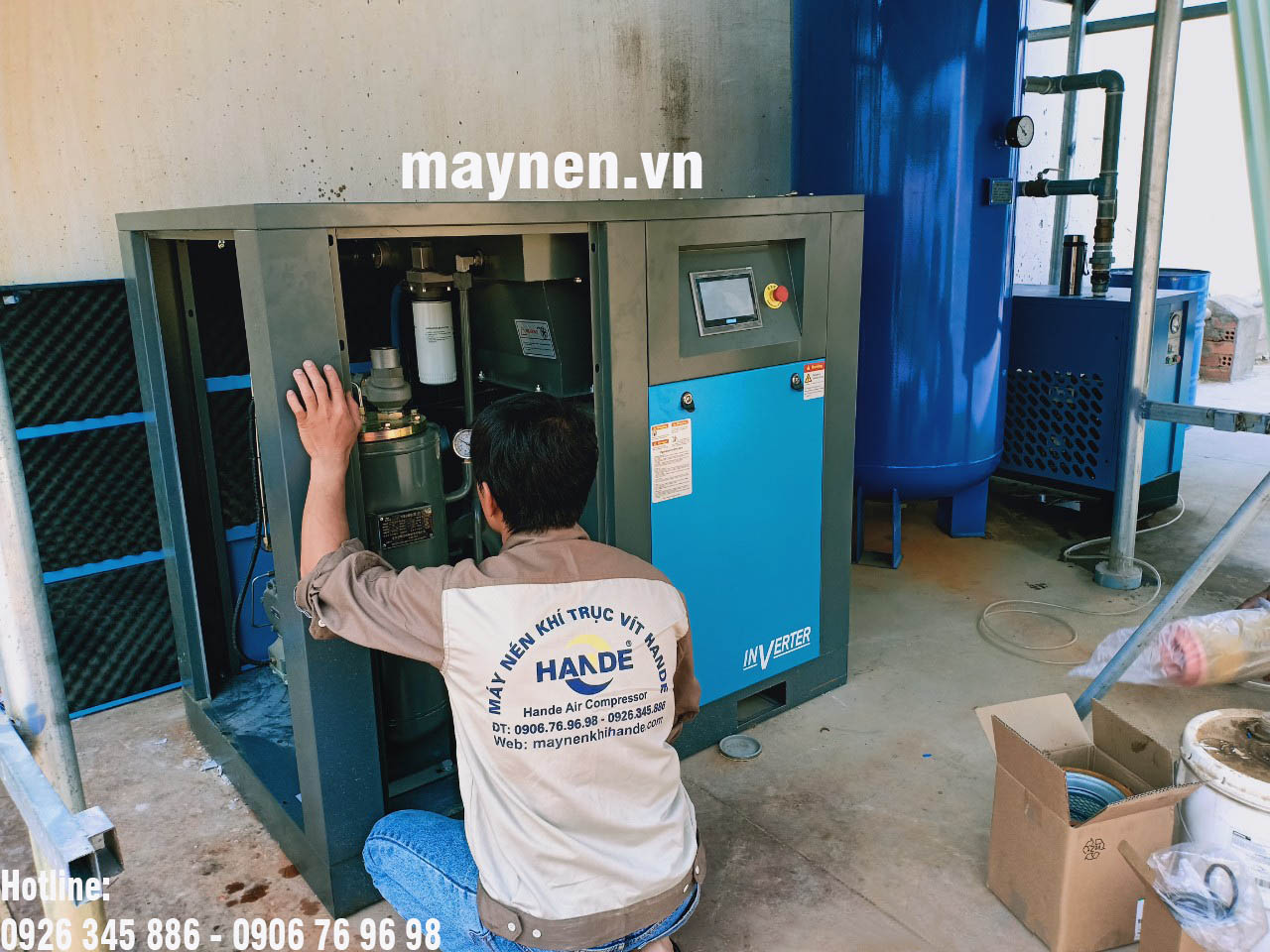 lắp đặt máy nén khí trục vít Hande