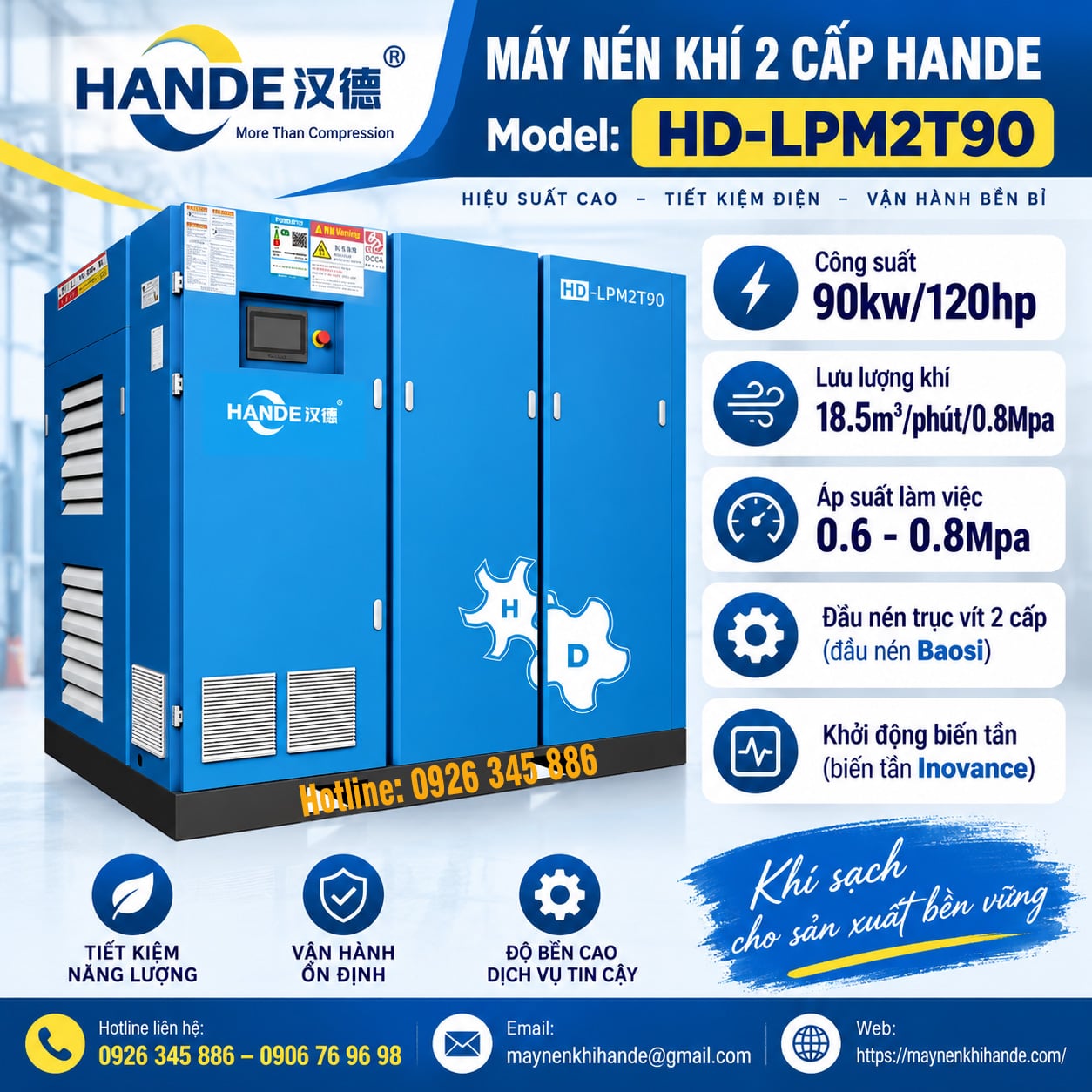 máy nén khí 2 cấp Hande 120hp