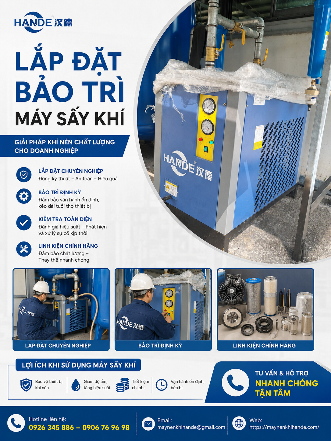 lắp đặt bảo trì máy sấy khí Hande