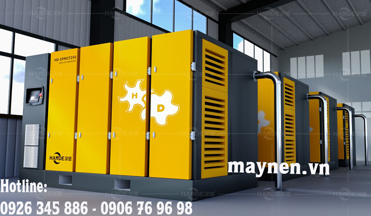 mô hình lắp đặt máy nén khí 2 cấp Hande