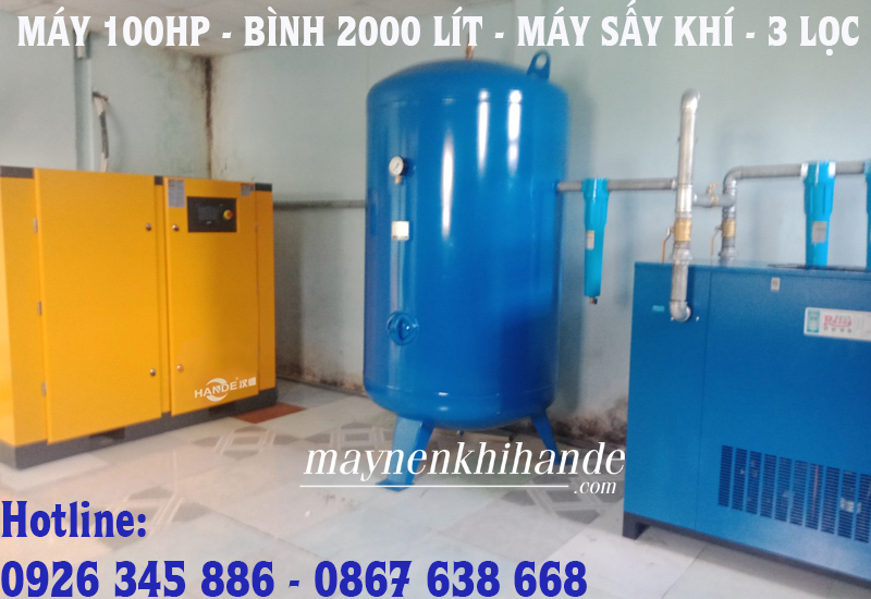 Lắp đặt máy nén khí trục vít hande 150hp biến tần vĩnh từ