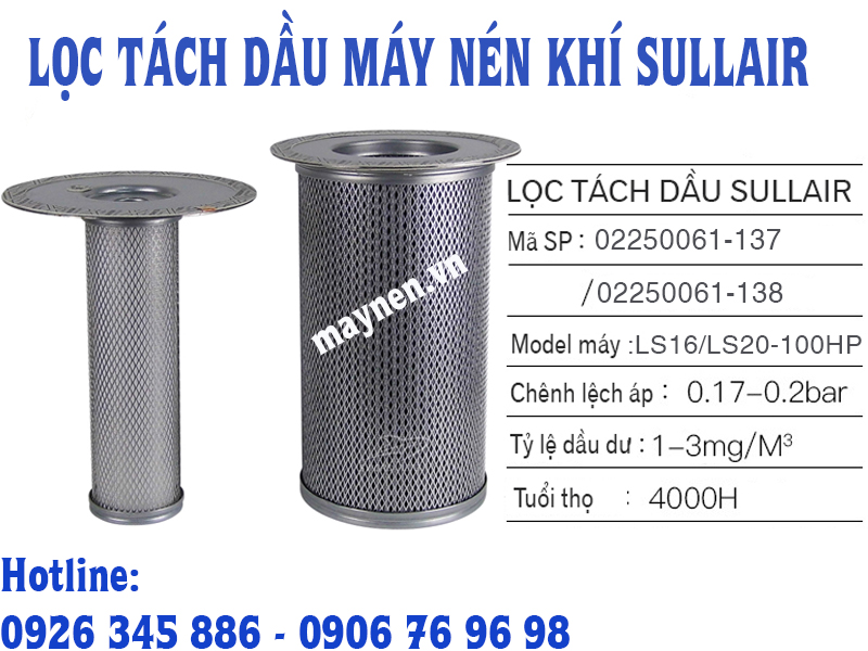 Lọc tách dầu Sullair 02250061-137 & 02250061-138