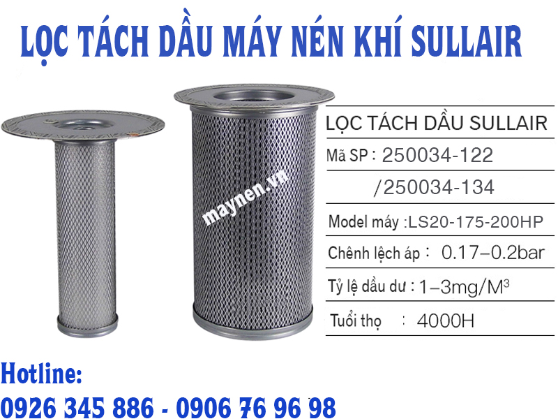Lọc tách dầu Sullair 250034-122 & 250034-134