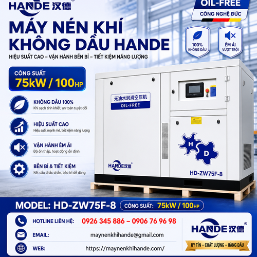 Máy Nén Khí Không Dầu Hande 100hp 