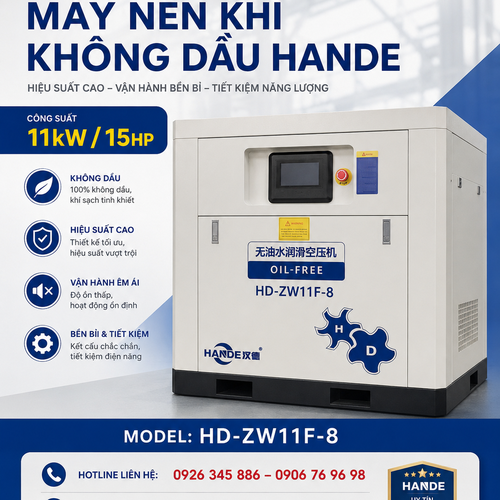 Máy Nén Khí Không Dầu Hande15hp 