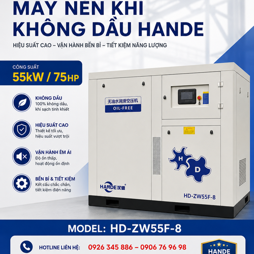 Máy Nén Khí Không Dầu Hande 75hp