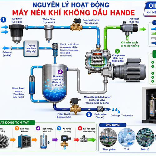 Máy Nén Khí Không Dầu Hande 125hp 