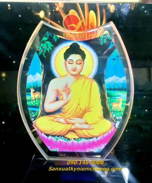 Pha lê thủy tinh in hình Phật,  Kỷ niệm chương pha lê thủy tinh nhận in lẻ lấy trong ngày