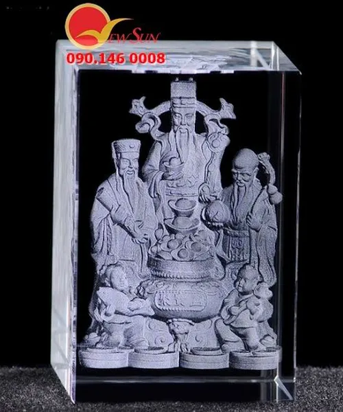 Pha Lê  Phong Thủy Phước Lộc Thọ - Khối pha lê 3d