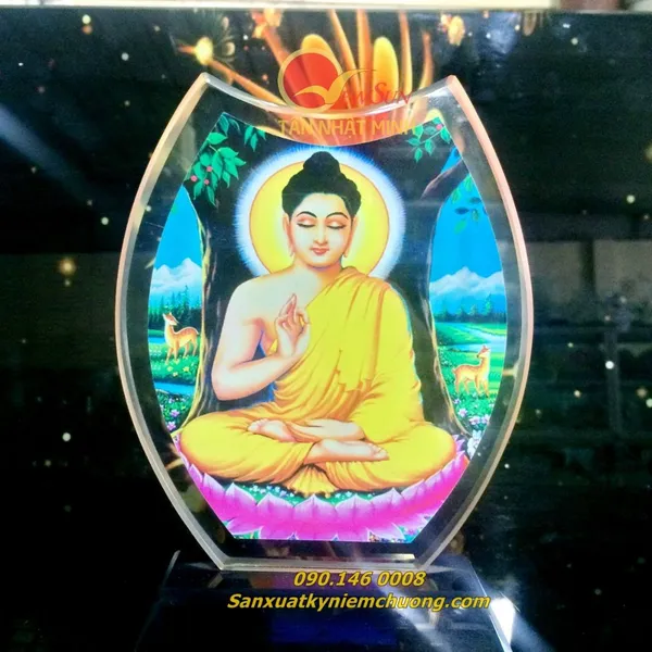 Pha lê thủy tinh in hình Phật,  Kỷ niệm chương pha lê thủy tinh nhận in lẻ lấy trong ngày