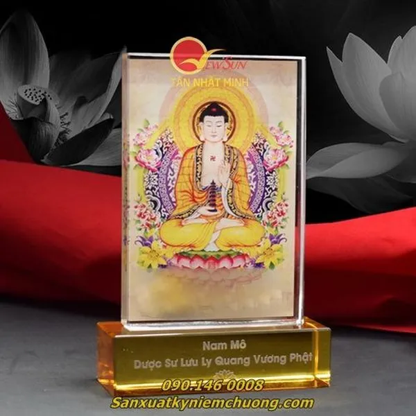 Pha lê thủy tinh in hình Phật,  Kỷ niệm chương pha lê thủy tinh nhận in lẻ lấy trong ngày