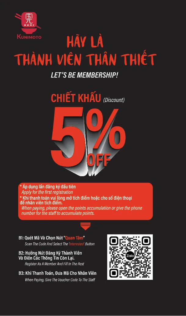 [CHIẾT KHẤU 5%] Hãy Là Thành Viên Thân Thiết Của Hệ Thống Kunimoto Buffet Sushi