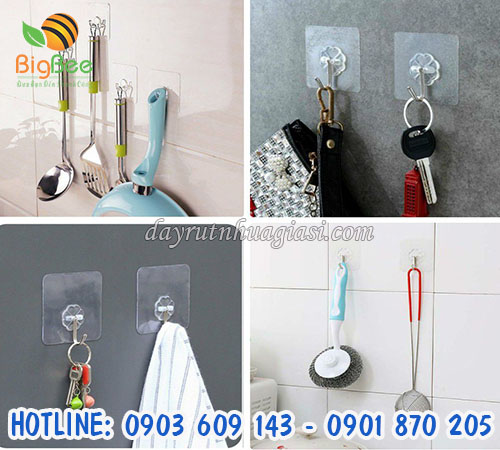 Gía sỉ móc dán tường trong suốt treo vật dụng