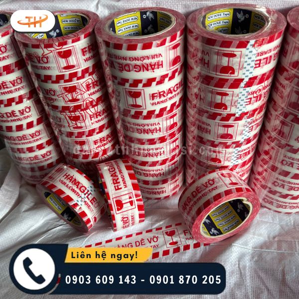 Băng keo hàng dễ vỡ màu trắng đỏ Băng keo hàng dễ vỡ màu trắng đỏ