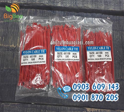 Dây rút nhựa 15cm (4x150mm) màu đỏ giá rẻ
