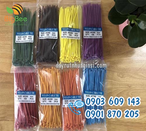 Dây rút nhựa màu 2 tấc 4 li 100 sợi/bịch giá rẻ