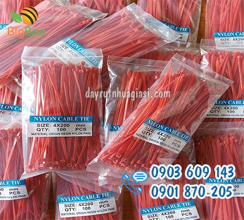 Dây rút nhựa màu đỏ 2 tấc 4 li giá bán sỉ rẻ