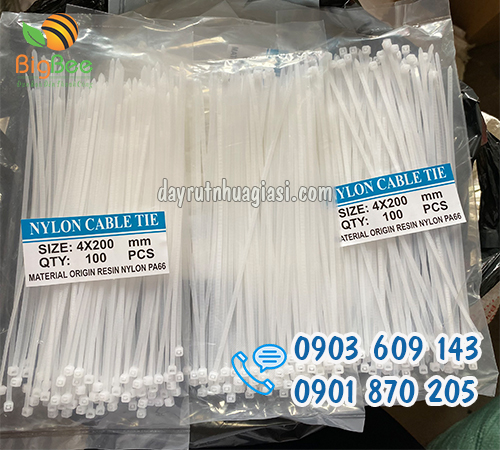 Dây rút nhựa trắng 100 sợi/bịch 2 tấc 4 li sỉ rẻ