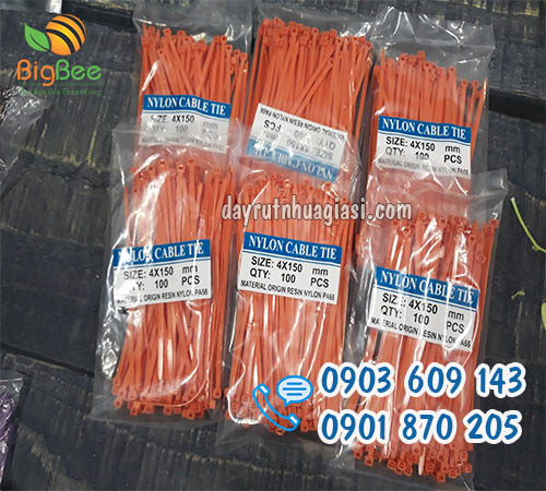 Dây thít nhựa cam 15cm (1 tấc rưỡi) giá sỉ rẻ