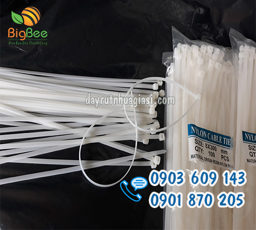 Dây rút nhựa màu trắng 3 tấc 5 li (5x300mm) giá bán sỉ