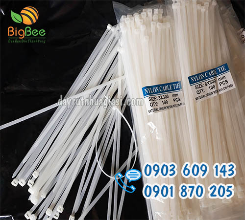 Dây rút nhựa màu trắng 3 tấc 8 li (8x300mm) sỉ rẻ