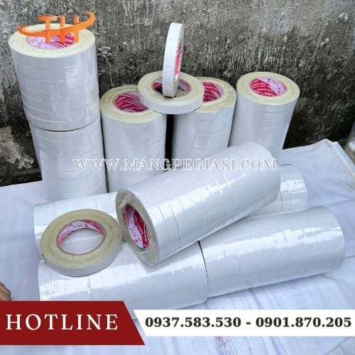 Băng keo 2 mặt trắng dầu vàng khổ rộng 2cm Băng keo 2 mặt trắng dầu vàng khổ rộng 2cm