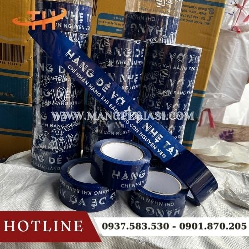 Băng keo in chữ hàng dễ vỡ xin nhẹ tay nền xanh chữ trắng Băng keo in chữ hàng dễ vỡ xin nhẹ tay nền xanh chữ trắng