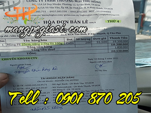 Hóa đơn phân phối sỉ màng pe cho khách hàng tại Tân Bình