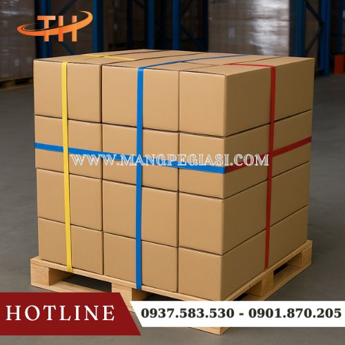 Ứng dụng cố định hàng trên pallet của dây đai Ứng dụng cố định hàng trên pallet của dây đai