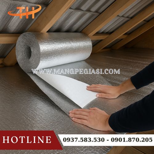 Xốp tráng bạc 1 mặt keo chuyên dùng lót mái tôn Xốp tráng bạc 1 mặt keo chuyên dùng lót mái tôn