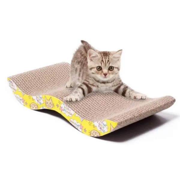 Đồ chơi bàn cào móng giải trí cho mèo hình lượn sóng - tặng kèm cỏ mèo