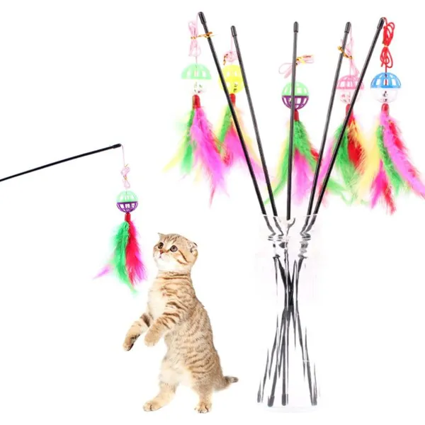 Đồ chơi cho mèo cần câu lông vũ kèm bóng chuông