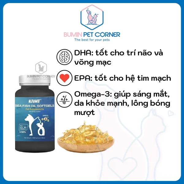 Viên dầu cá Omega cho chó mèo KAMT lọ 60 viên