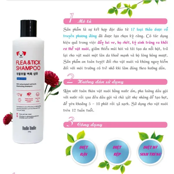 Sữa tắm ngừa ve rận cho chó Budle Budle chai 300ml