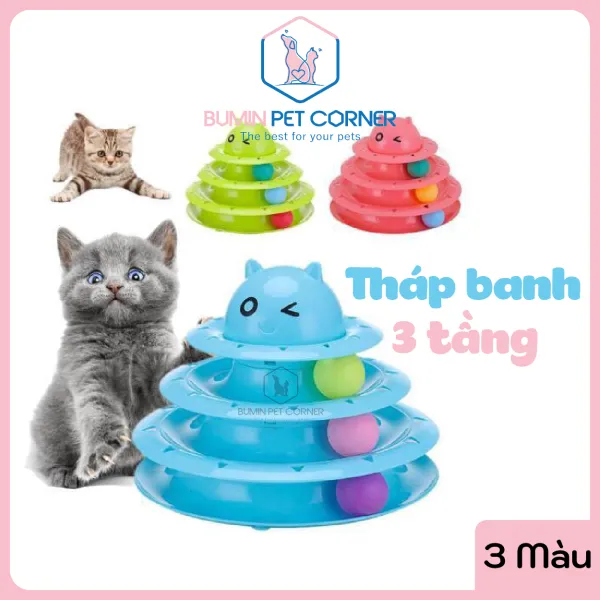 Đồ chơi cho mèo tháp banh 3 tầng hình đầu mèo Harry Yaya