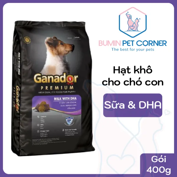 Thức ăn hạt khô cho chó con Ganador vị Sữa DHA gói 400g