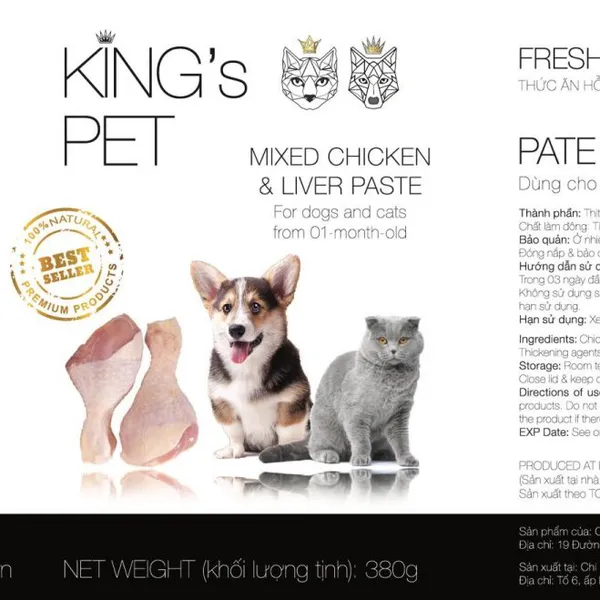 Pate cho chó mèo King's Pet hỗn hợp gà lon 380gr
